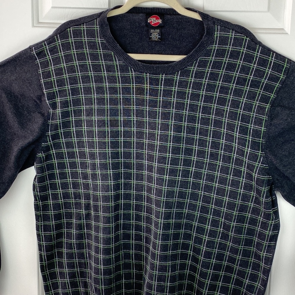 NICK DANGER DarkGray checkered long-sleeved sweater with white and green for men